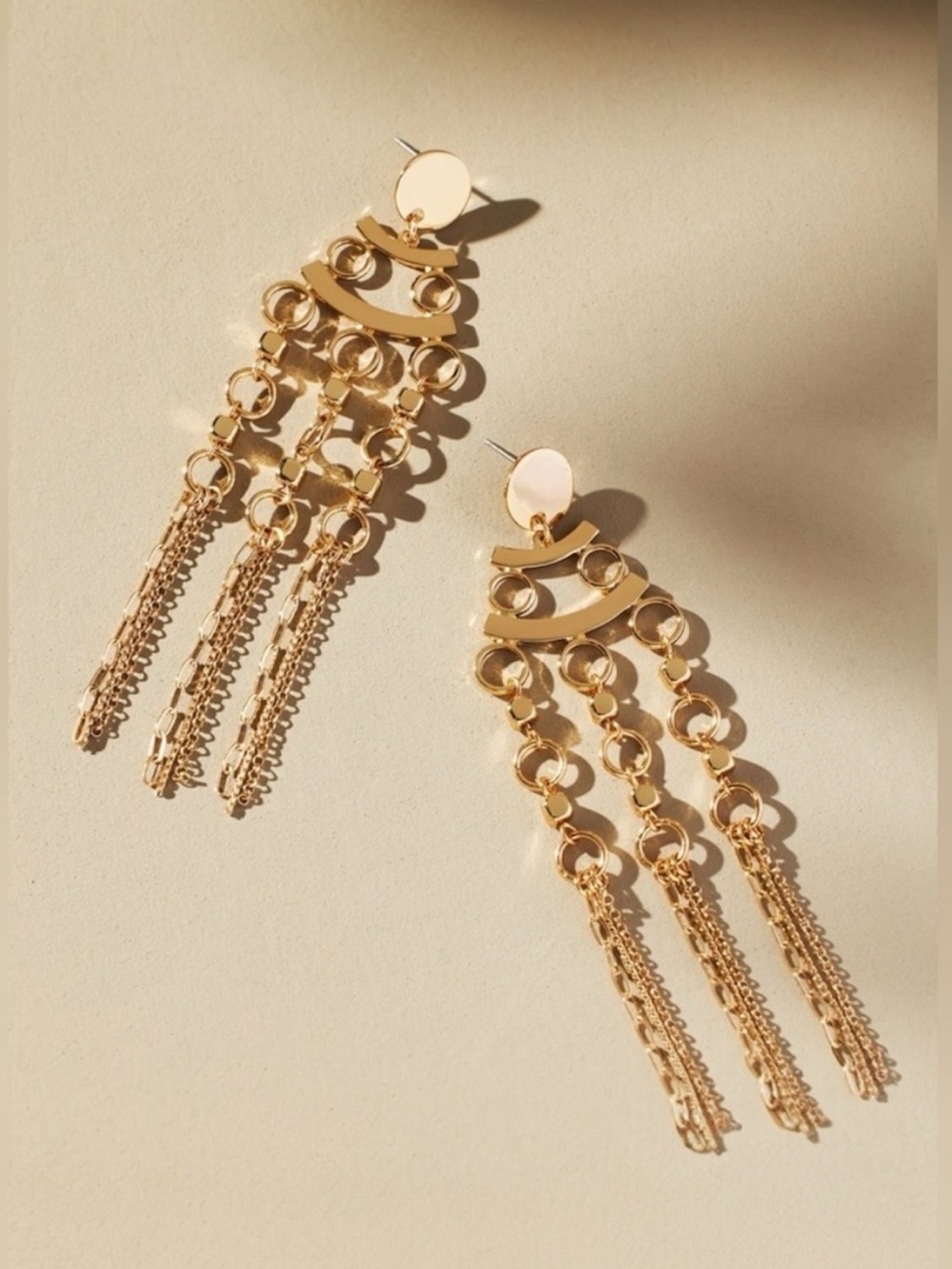 Anthropologie Gold Tiered Link Earrings
